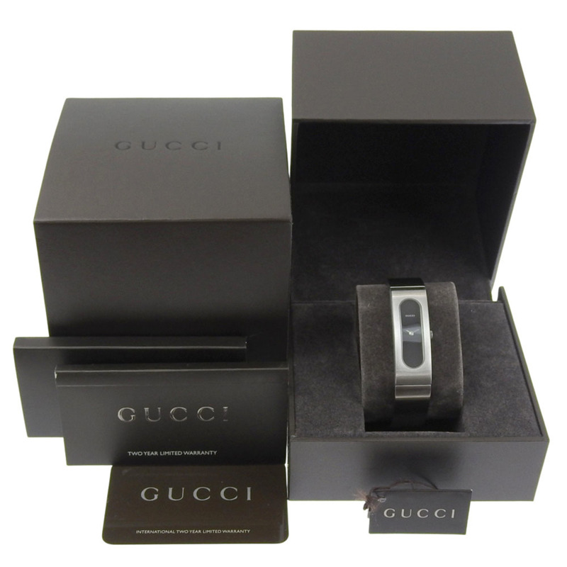 Gucci 2400S 女士不鏽鋼黑色石英模擬腕錶，附錶盤-7