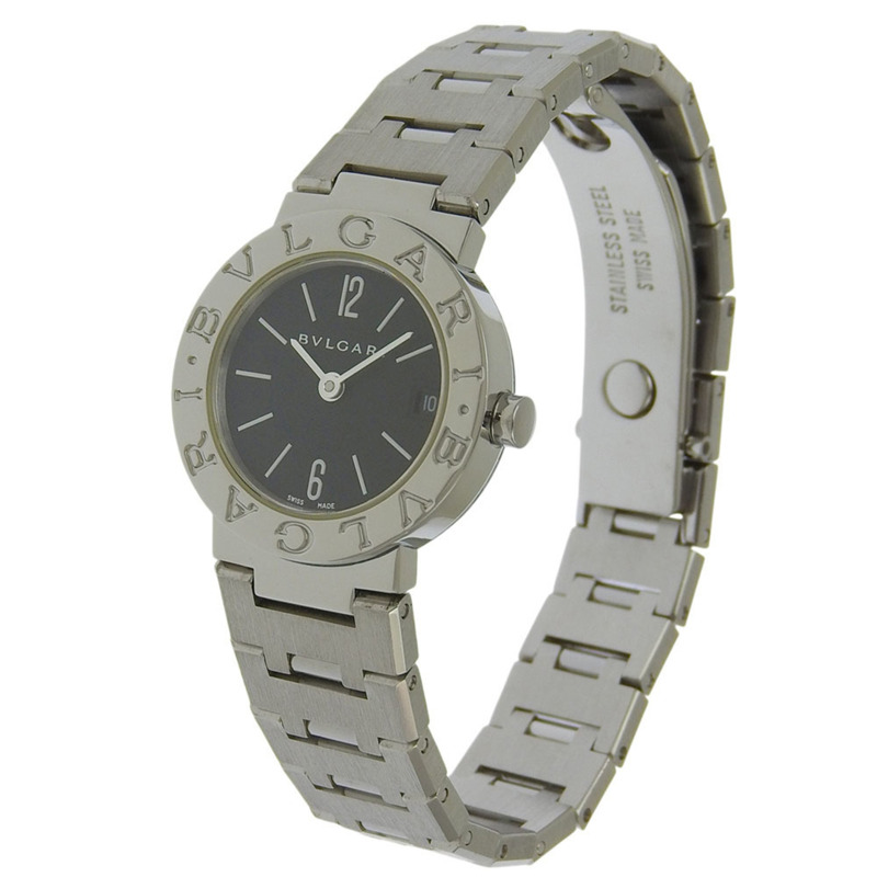 寶格麗 (BVLGARI) BB23SS 女士腕錶，不鏽鋼石英錶殼，黑色錶盤，指針式顯示。-1