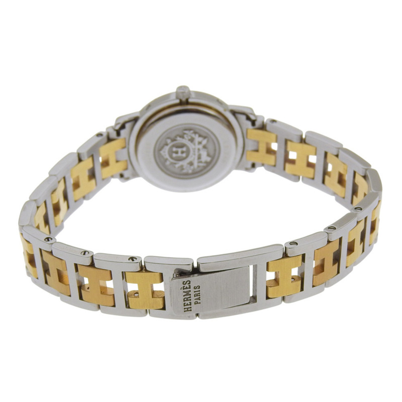 愛馬仕 Clipper 手錶 CL3.240,不鏽鋼鍍金,石英,模擬顯示,白色錶盤,女士款。-3