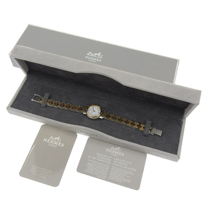 愛馬仕 Clipper 手錶 CL3.240,不鏽鋼鍍金,石英,模擬顯示,白色錶盤,女士款。-6