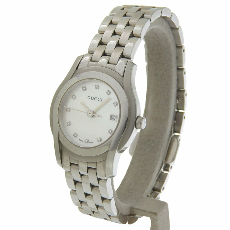 Gucci 5500L 女士不鏽鋼石英模擬腕錶，白色珍珠母貝錶盤-1