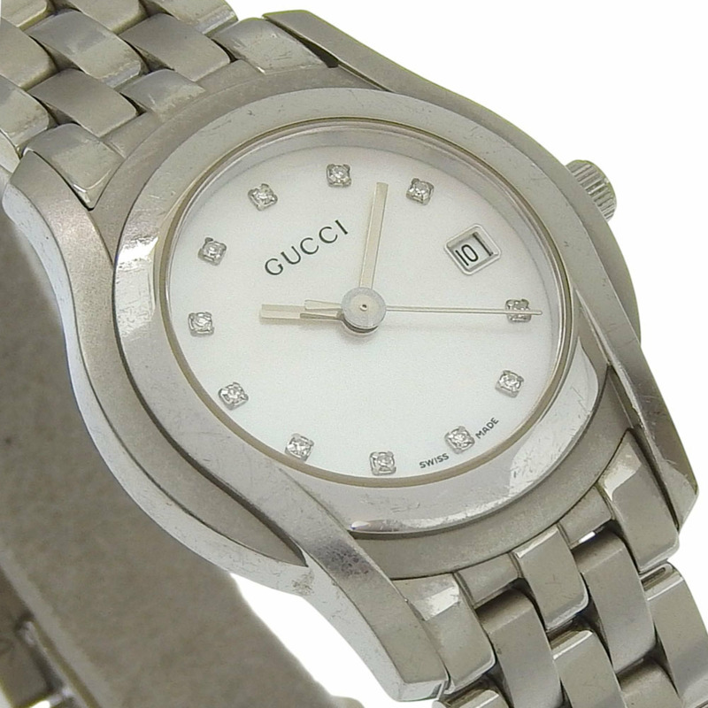 Gucci 5500L 女士不鏽鋼石英模擬腕錶，白色珍珠母貝錶盤-2