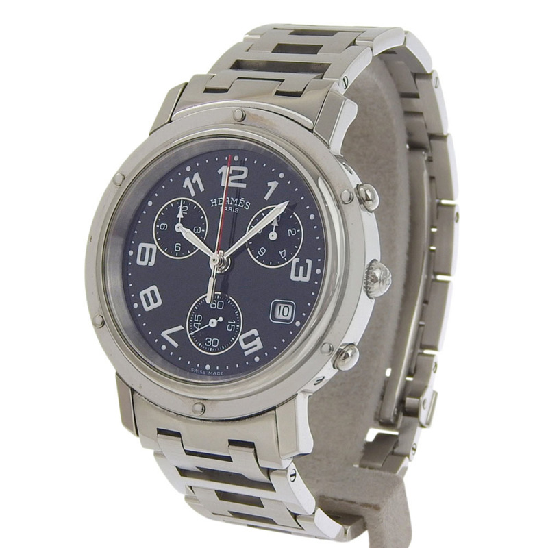 愛馬仕 Clipper 手錶 CL1.910,不鏽鋼,石英,計時碼錶,黑色錶盤,男士。-1