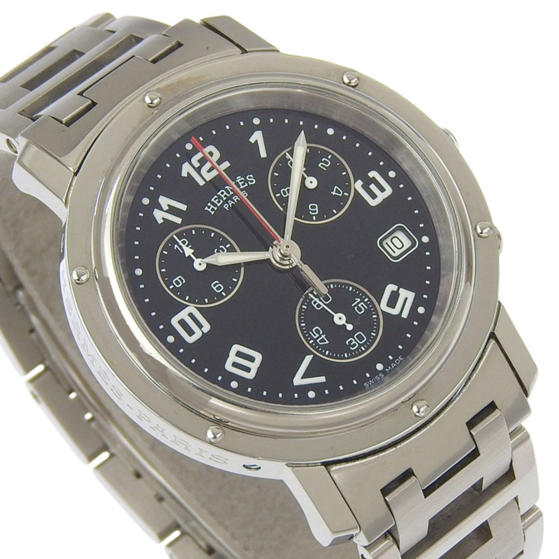 愛馬仕 Clipper 手錶 CL1.910,不鏽鋼,石英,計時碼錶,黑色錶盤,男士。-2