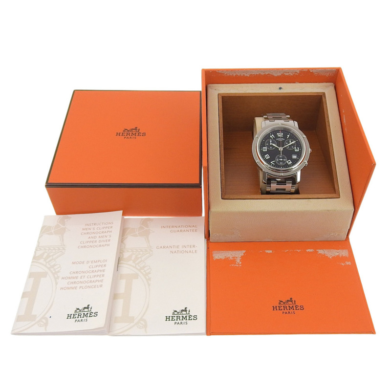 愛馬仕 Clipper 手錶 CL1.910,不鏽鋼,石英,計時碼錶,黑色錶盤,男士。-7