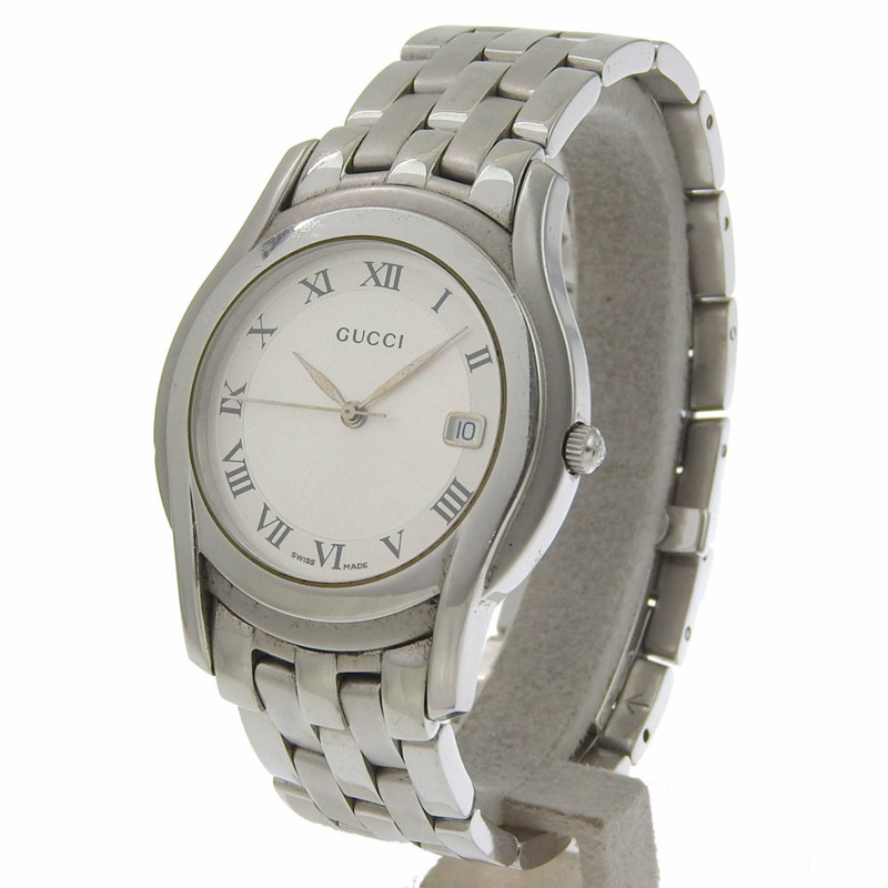 Gucci 5500M 不鏽鋼腕錶，銀色，石英機芯，指針式顯示，銀色錶盤，女錶-1