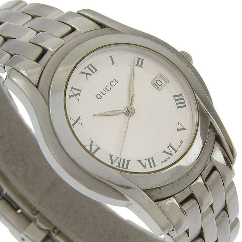 Gucci 5500M 不鏽鋼腕錶，銀色，石英機芯，指針式顯示，銀色錶盤，女錶-2