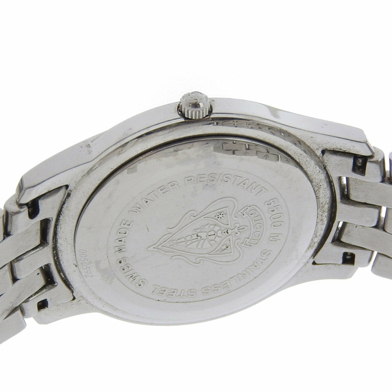 Gucci 5500M 不鏽鋼腕錶，銀色，石英機芯，指針式顯示，銀色錶盤，女錶-5