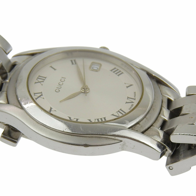 Gucci 5500M 不鏽鋼腕錶，銀色，石英機芯，指針式顯示，銀色錶盤，女錶-6