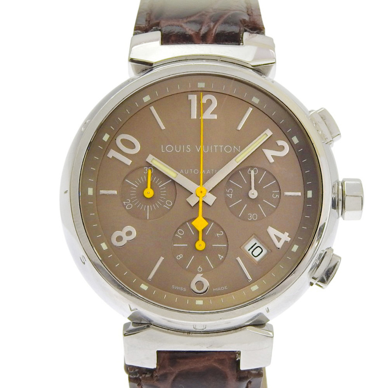 路易威登 Tambour 手錶，cal.2894-2 Q1122，不鏽鋼 x 皮革錶帶，自動上鍊，計時碼錶，棕色錶盤，男士。-0