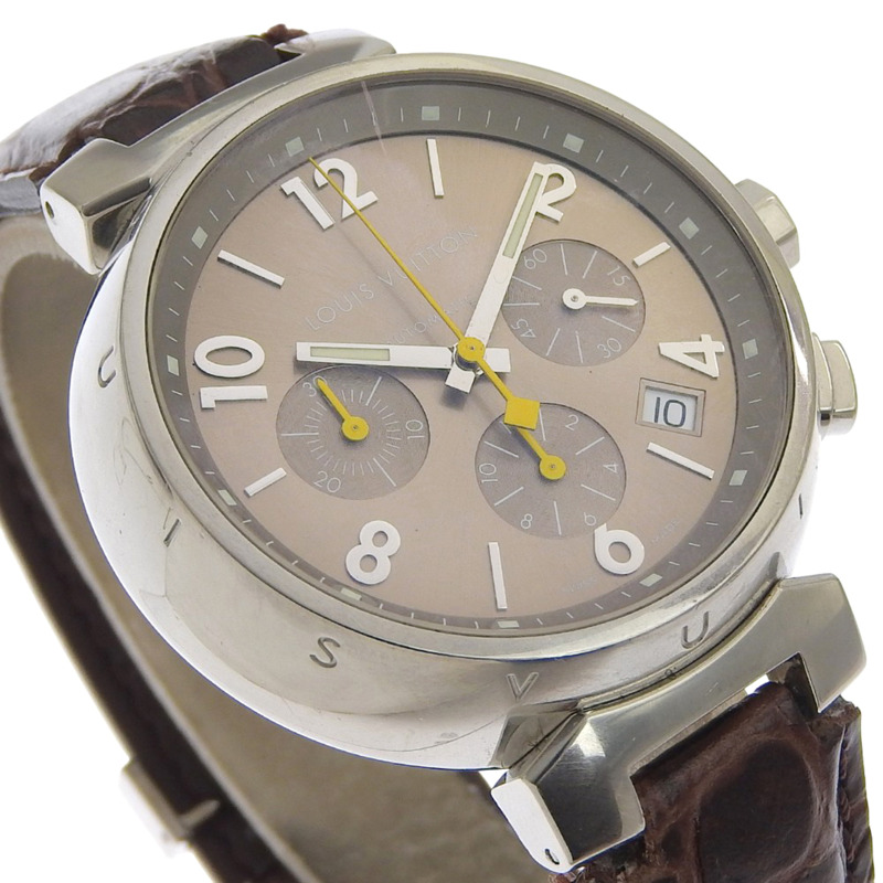 路易威登 Tambour 手錶，cal.2894-2 Q1122，不鏽鋼 x 皮革錶帶，自動上鍊，計時碼錶，棕色錶盤，男士。-2