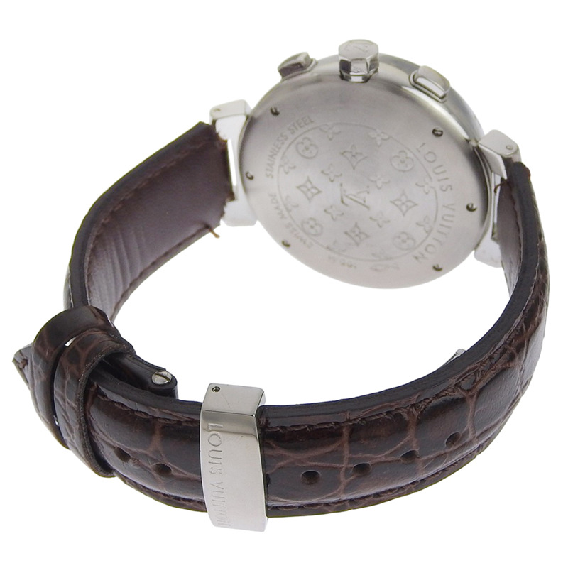 路易威登 Tambour 手錶，cal.2894-2 Q1122，不鏽鋼 x 皮革錶帶，自動上鍊，計時碼錶，棕色錶盤，男士。-3