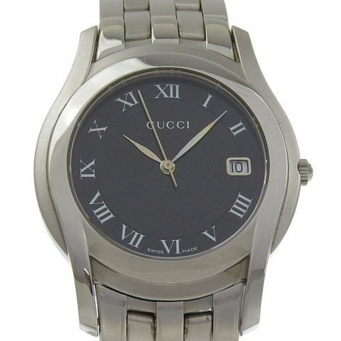 Gucci 5500M 女士不鏽鋼黑色石英模擬腕錶，附錶盤