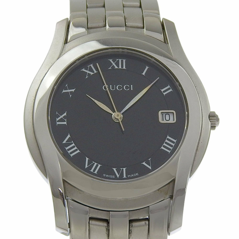 Gucci 5500M 女士不鏽鋼黑色石英模擬腕錶,附錶盤-0