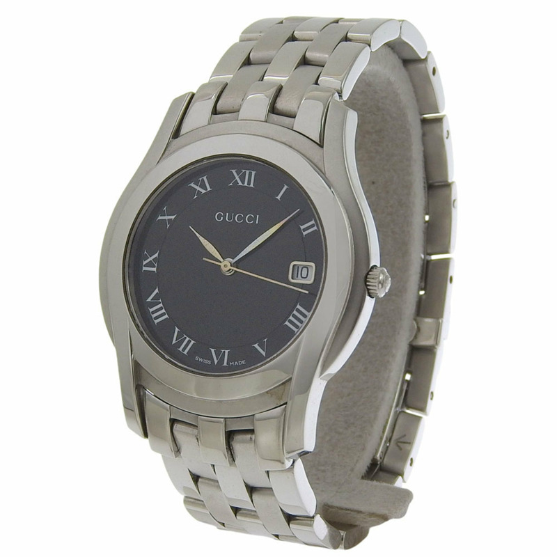 Gucci 5500M 女士不鏽鋼黑色石英模擬腕錶,附錶盤-1