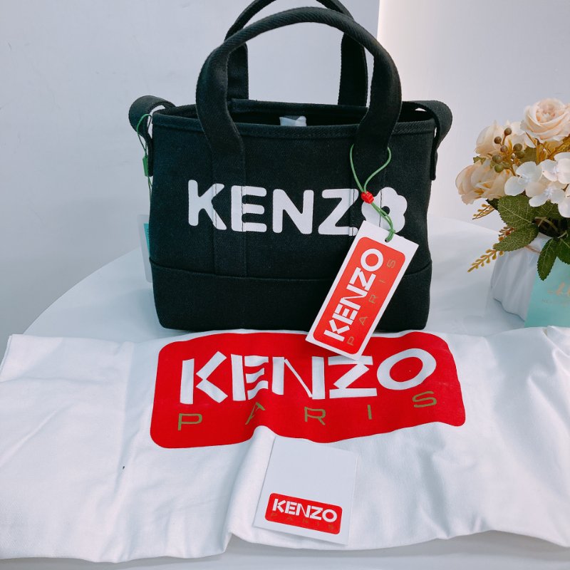 MS0629 Kenzo 凱卓 高田賢三 托特包 斜背包 單肩包 小號 帆布 挺立 黑色 銀扣 Utility Tote Bag Small Canvas Black x PHW-13