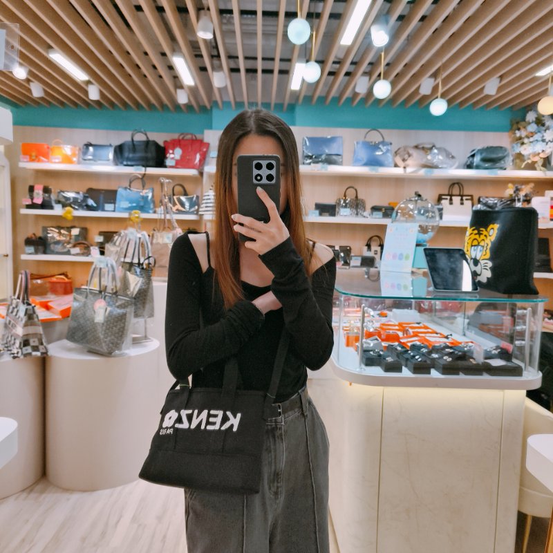 MS0629 Kenzo 凱卓 高田賢三 托特包 斜背包 單肩包 小號 帆布 挺立 黑色 銀扣 Utility Tote Bag Small Canvas Black x PHW-15