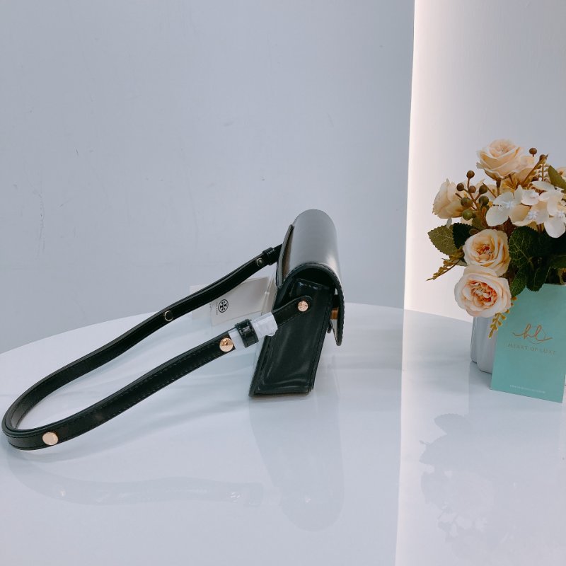 MS0630 Tory Burch 湯麗柏琦 長方形包 腋下 斜背 光滑牛皮 黑色 金扣 Robinson Spazzolato Rectangular Shoulder Bag Smooth Calfskin Black x GHW-2