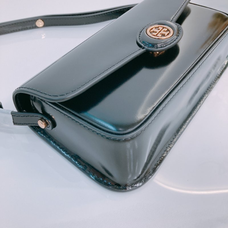 MS0630 Tory Burch 湯麗柏琦 長方形包 腋下 斜背 光滑牛皮 黑色 金扣 Robinson Spazzolato Rectangular Shoulder Bag Smooth Calfskin Black x GHW-5