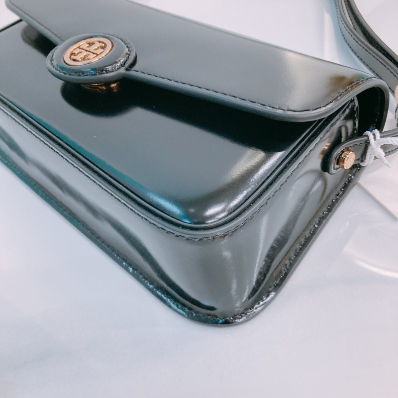 MS0630 Tory Burch 湯麗柏琦 長方形包 腋下 斜背 光滑牛皮 黑色 金扣 Robinson Spazzolato Rectangular Shoulder Bag Smooth Calfskin Black x GHW-6