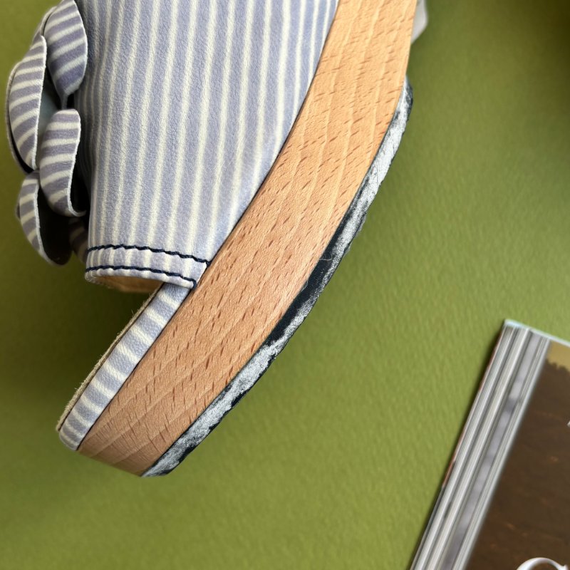 38號 ::CHANEL:: Cloth Mules & Clogs 香奈兒 春夏藍白線條 山茶花穆木屐拖鞋-7