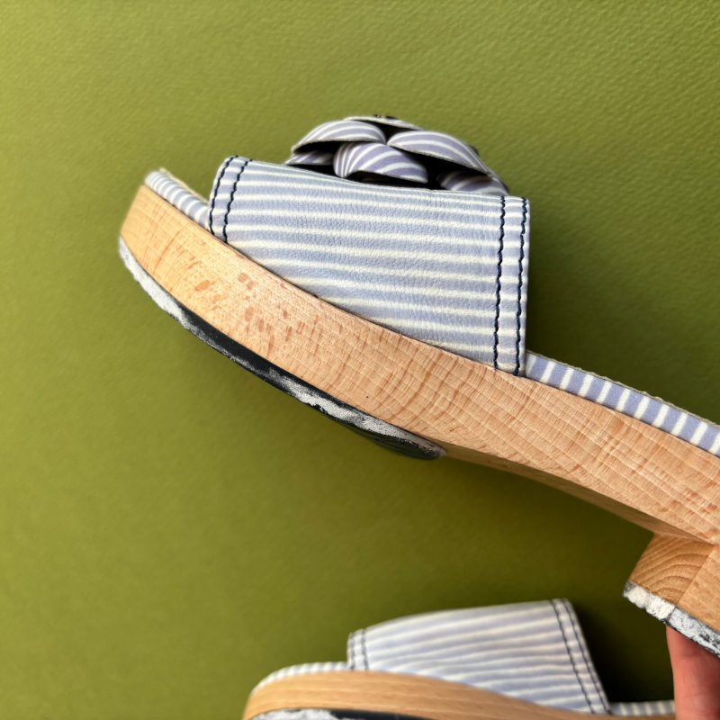 38號 ::CHANEL:: Cloth Mules & Clogs 香奈兒 春夏藍白線條 山茶花穆木屐拖鞋-8
