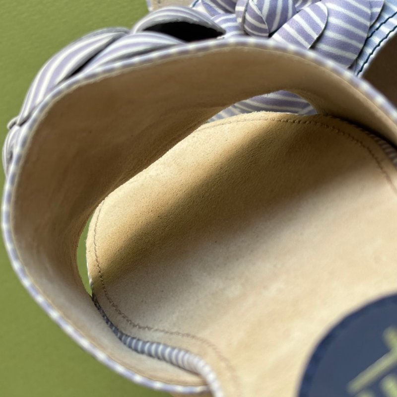 38號 ::CHANEL:: Cloth Mules & Clogs 香奈兒 春夏藍白線條 山茶花穆木屐拖鞋-21