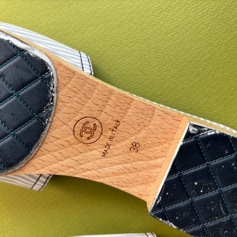 38號 ::CHANEL:: Cloth Mules & Clogs 香奈兒 春夏藍白線條 山茶花穆木屐拖鞋-24