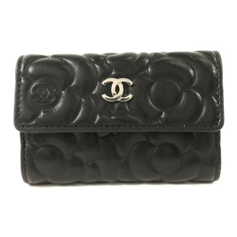 CHANEL 牛皮皮革Camellia Embossed Key Pouch鎖匙包