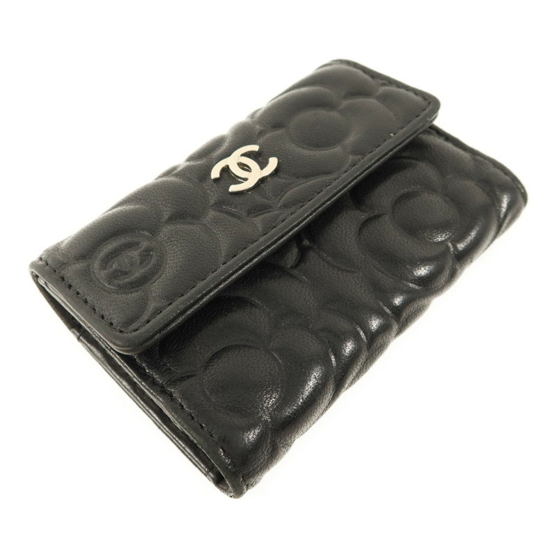 CHANEL 牛皮皮革Camellia Embossed Key Pouch鎖匙包-2