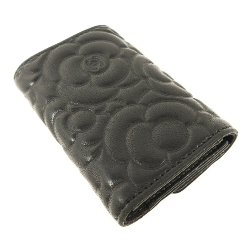 CHANEL 牛皮皮革Camellia Embossed Key Pouch鎖匙包-3