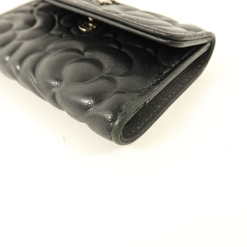 CHANEL 牛皮皮革Camellia Embossed Key Pouch鎖匙包-9