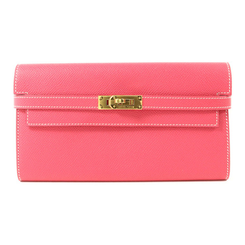 HERMES Epsom皮革Kelly Wallet長錢包Rose Tyrien