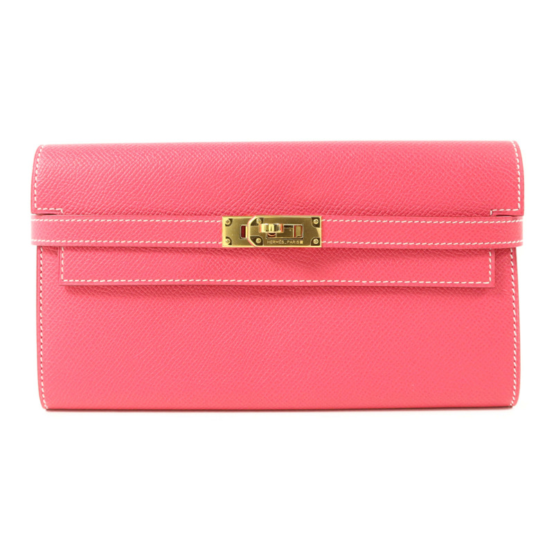 HERMES Epsom皮革Kelly Wallet長錢包Rose Tyrien-0