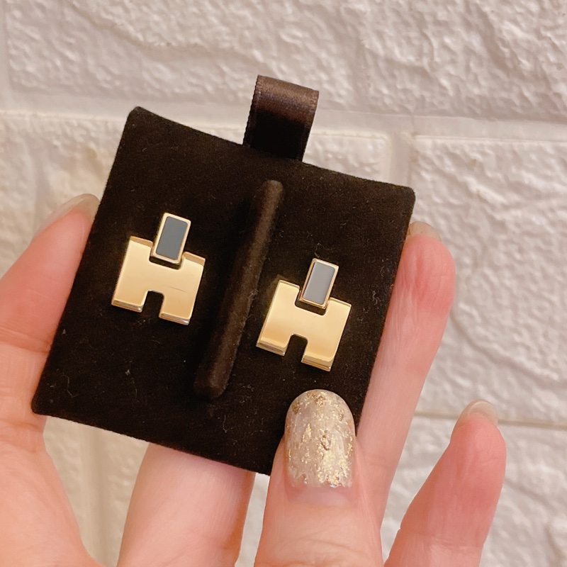 閒置新品✨ HERMES Eileen H 經典圓弧設計耳環（藍/金）-1