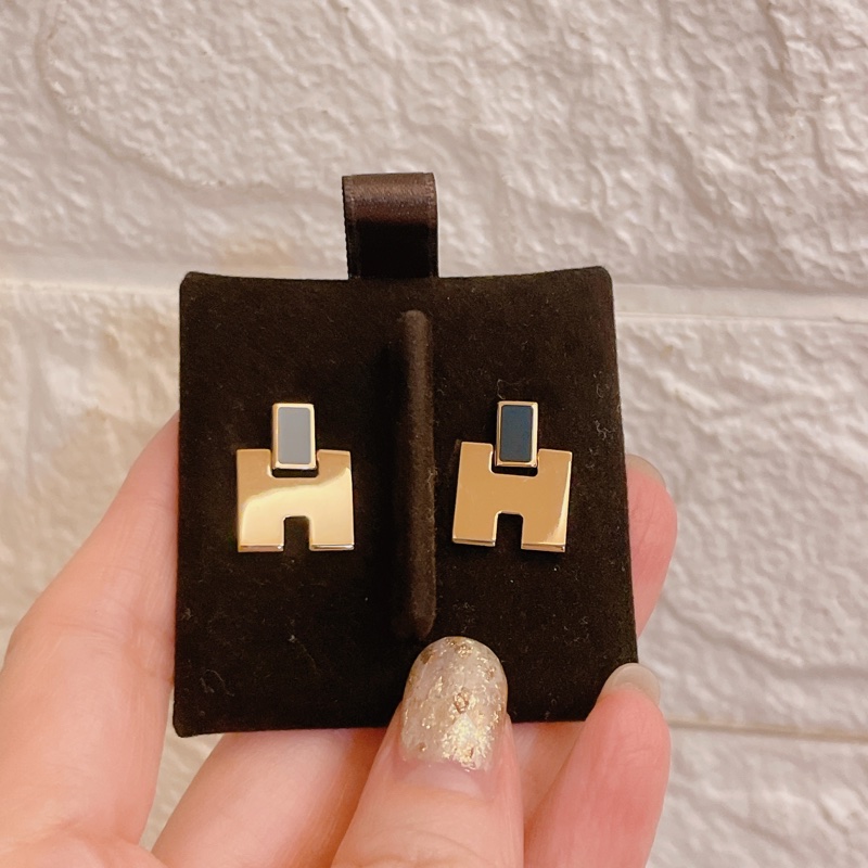 閒置新品✨ HERMES Eileen H 經典圓弧設計耳環（藍/金）-2