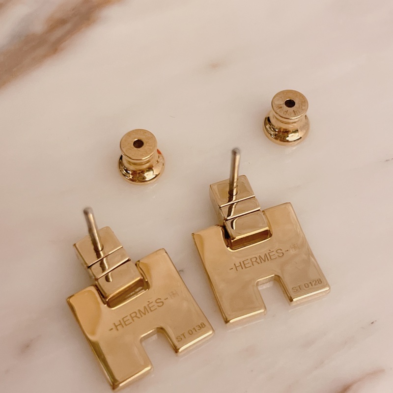 閒置新品✨ HERMES Eileen H 經典圓弧設計耳環（藍/金）-3