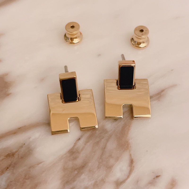 閒置新品✨ HERMES Eileen H 經典圓弧設計耳環（藍/金）-4