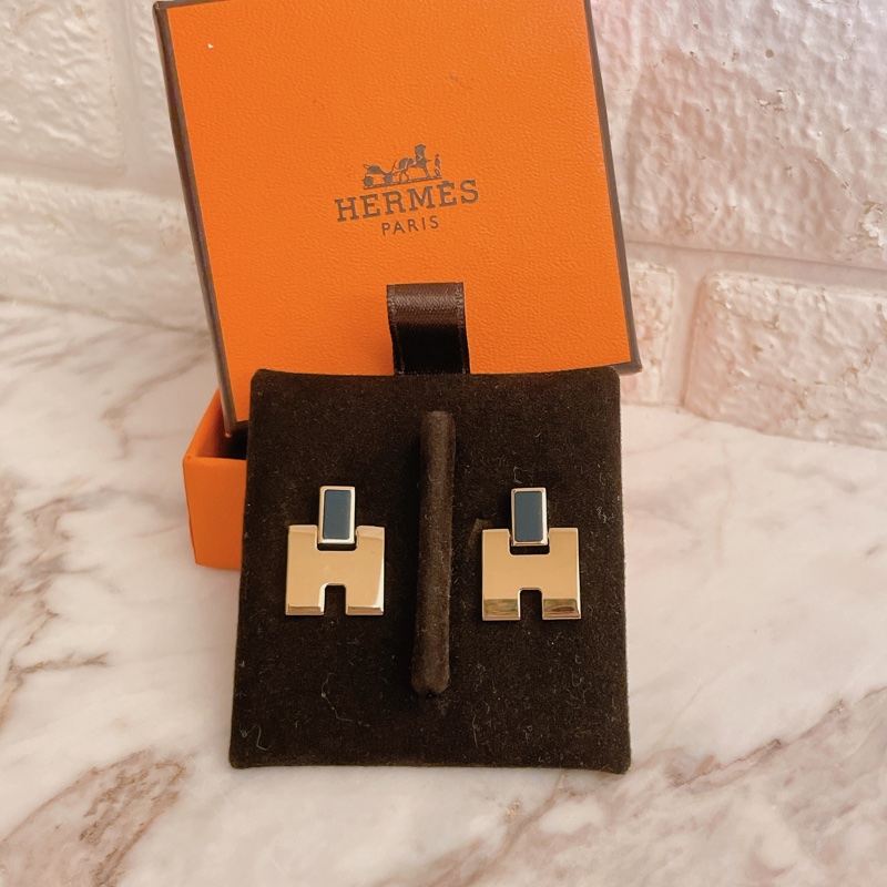 閒置新品✨ HERMES Eileen H 經典圓弧設計耳環（藍/金）-5