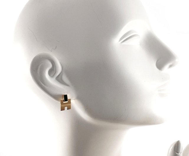 閒置新品✨ HERMES Eileen H 經典圓弧設計耳環（藍/金）-6