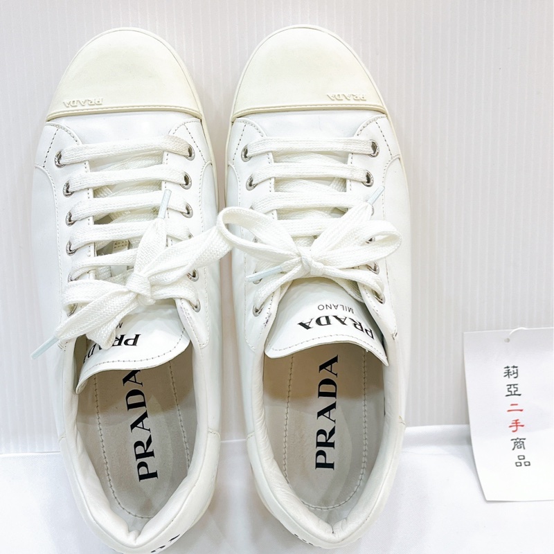 莉亞精品♡ Prada 白鞋帆布鞋 39 二手-6