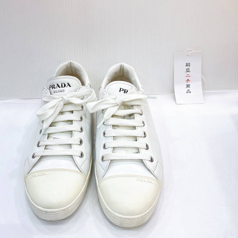 莉亞精品♡ Prada 白鞋帆布鞋 39 二手-9