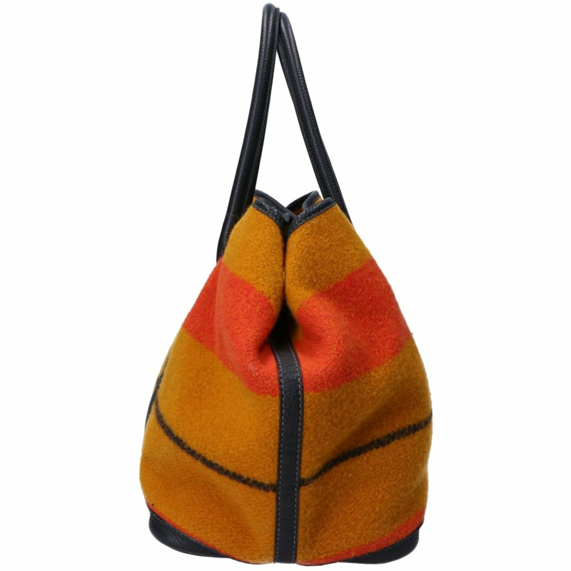 愛馬仕 Hermes Rocabar 羊毛 x Negonda 銀色五金 Garden Party 36 (PM) 手提包 芥末橙黑色 女士-1