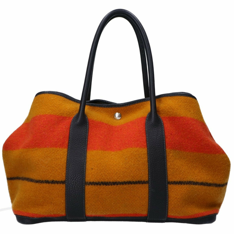 愛馬仕 Hermes Rocabar 羊毛 x Negonda 銀色五金 Garden Party 36 (PM) 手提包 芥末橙黑色 女士-2