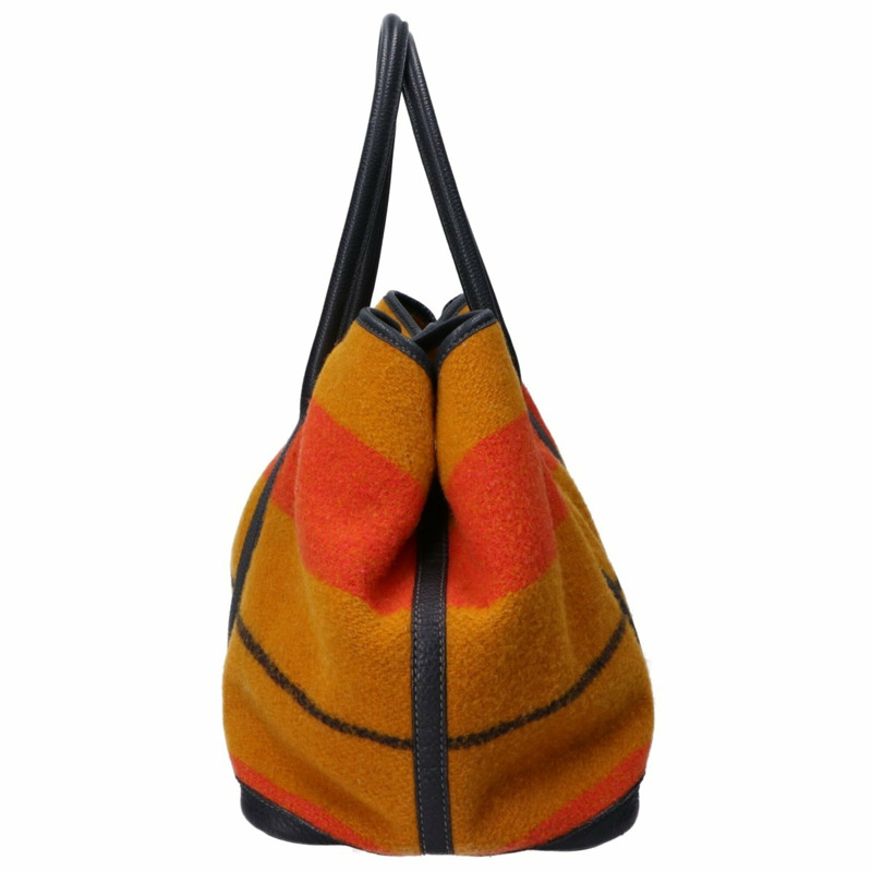 愛馬仕 Hermes Rocabar 羊毛 x Negonda 銀色五金 Garden Party 36 (PM) 手提包 芥末橙黑色 女士-3