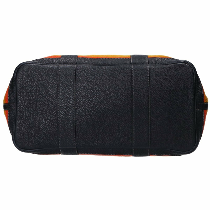 愛馬仕 Hermes Rocabar 羊毛 x Negonda 銀色五金 Garden Party 36 (PM) 手提包 芥末橙黑色 女士-4