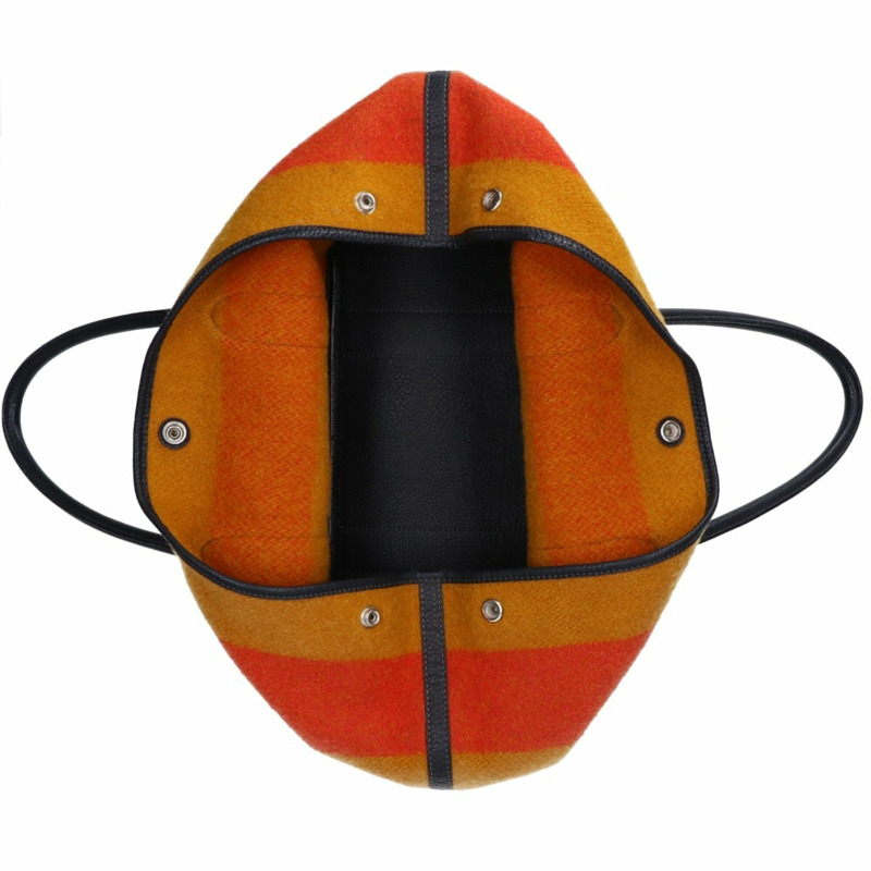 愛馬仕 Hermes Rocabar 羊毛 x Negonda 銀色五金 Garden Party 36 (PM) 手提包 芥末橙黑色 女士-5