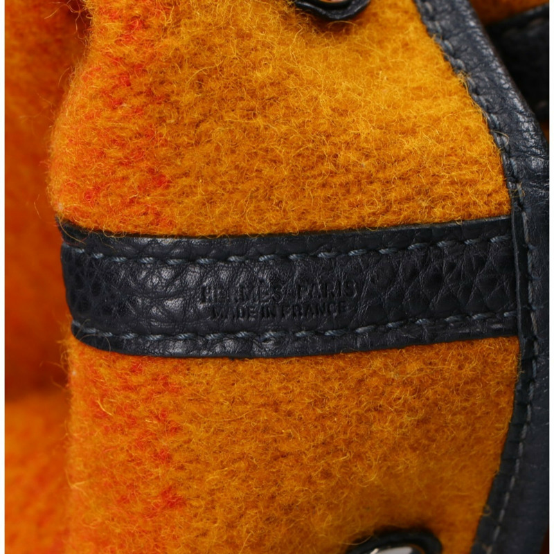 愛馬仕 Hermes Rocabar 羊毛 x Negonda 銀色五金 Garden Party 36 (PM) 手提包 芥末橙黑色 女士-6