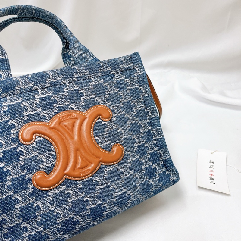 莉亞精品♡ Celine 牛仔老花手提斜背包 二手美品-3