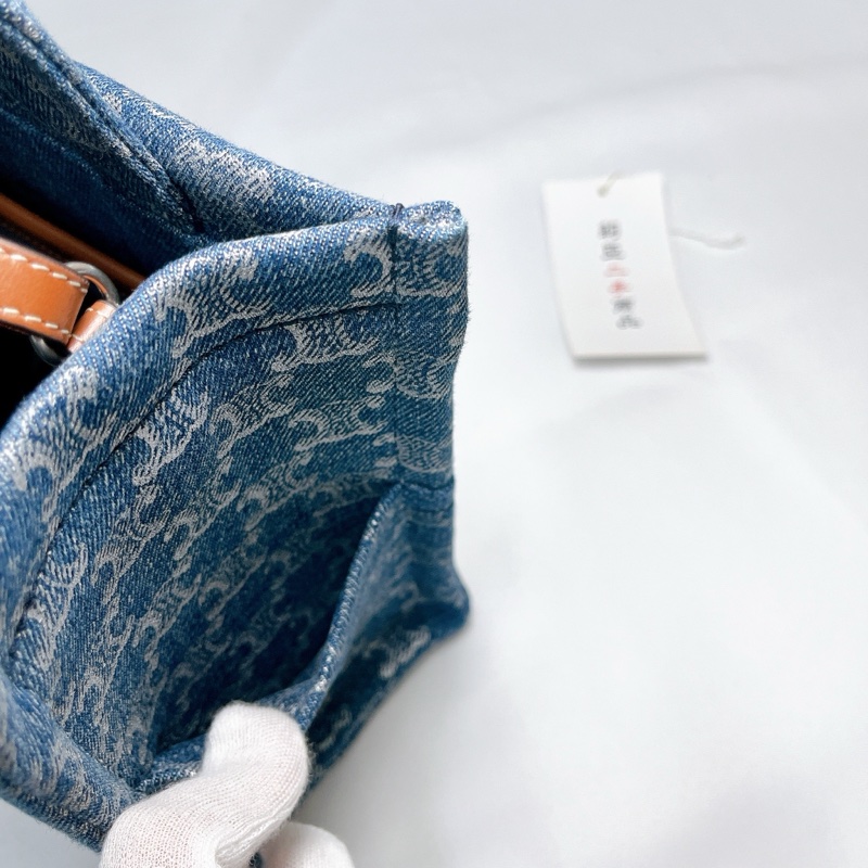 莉亞精品♡ Celine 牛仔老花手提斜背包 二手美品-6